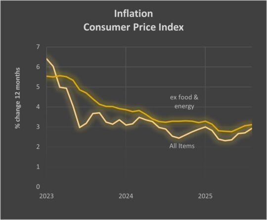 Inflation Consumer Price Index graph showing decline in prices from 2023 to 2025.